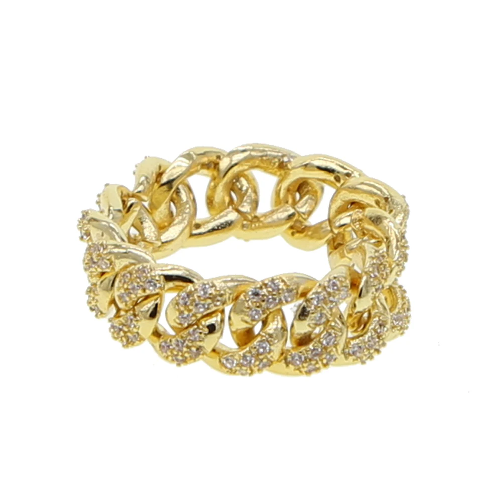 Хип хоп iced out bling cubic zirconia Майами кубинское звено цепи кольцо для женщин золотое заполненное обручальное кольцо Трендовое кольцо на палец