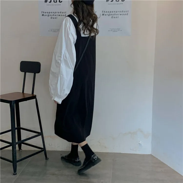 Moda feminina цельное платье на бретелях с вырезом лодочкой до середины икры в стиле преппи, прямые весенне-осенние новые женские платья