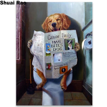 

funny Toilet Dog Reading Newspaper Diamond Painting cross stitch full square round Diamond embroidery rhinestone 5d diy painting