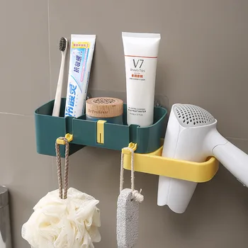 

Multifunctional Bathroom Storage Rack Punch-free Hair Dryer Towel Hanger Rack Waterproof Foldable Bathroom Article Organizer