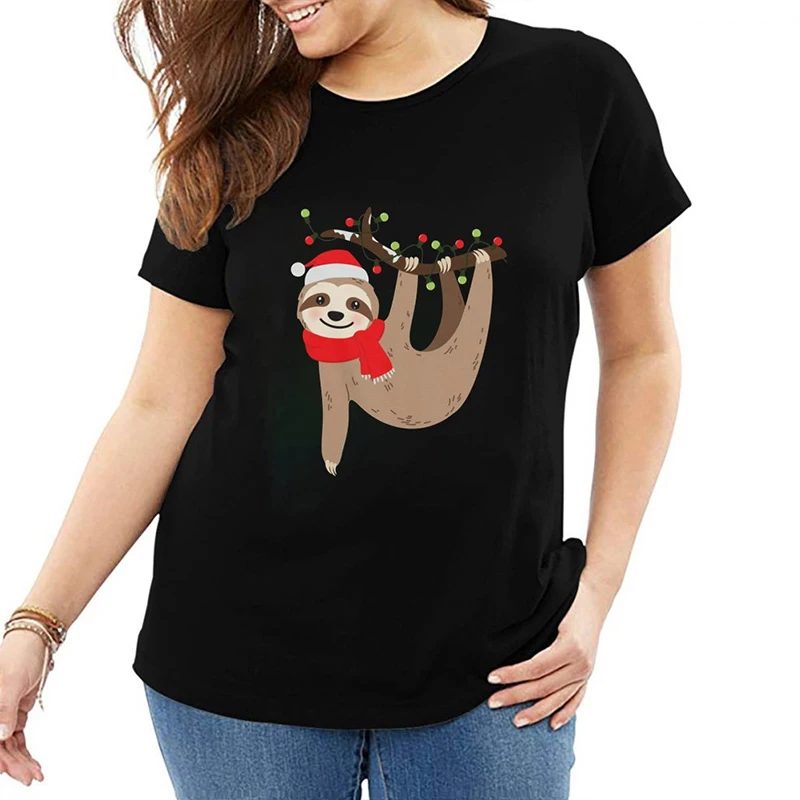 Camiseta de las mujeres, женская футболка с принтом "Ленивец", забавные рубашки с короткими рукавами, Повседневная графическая футболка с круглым вырезом размера плюс