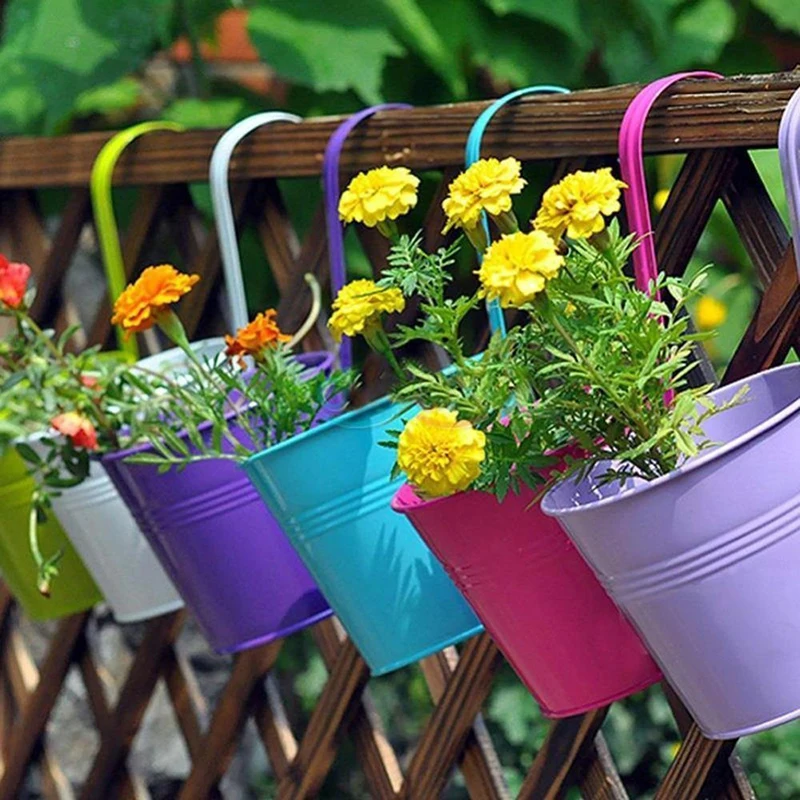 

Flower Pots 10pcs/set 10*10*15cm Colorful Flower Pots Hanging Balcony Window Garden Iron Decoration Accessories