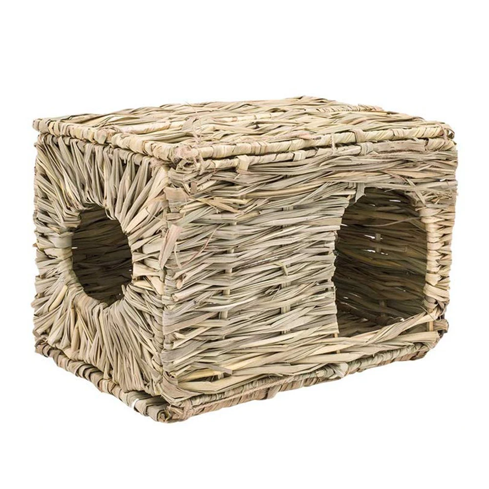 Foldable Woven Grass Pet Rabbit Hamster Guinea Pig Cage Nests House Chew Toy