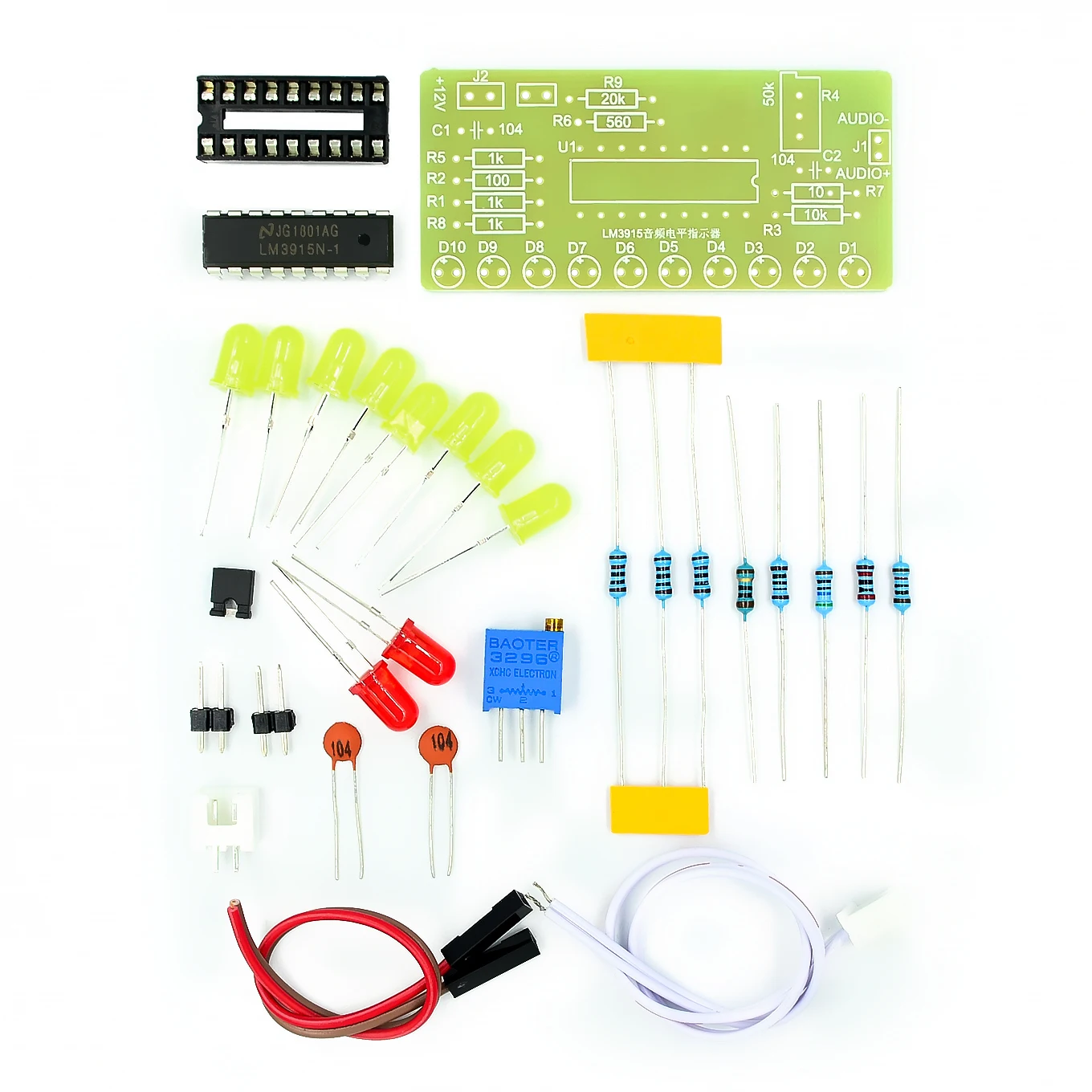 

LM3915 10 LED Sound Audio Spectrum Analyzer Level Indicator Kit DIY Electoronics Soldering Practice Set