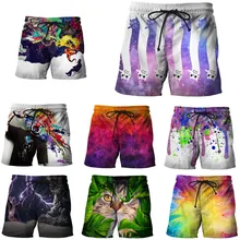 Милые Пляжные шорты с эластичной резинкой на талии с изображением кота для водных видов спорта, летние мужские шорты с 3D принтом S-5XL, специальные летние пляжные шорты с граффити