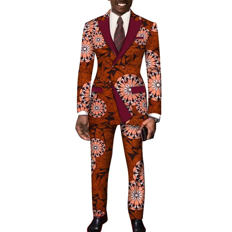 Новые африканские брючные костюмы для мужчин Анкара принт костюмы человек блейзер+ брюки 2 шт. набор на заказ Свадебные/выполнения Дашики наряды wyn252 - Цвет: 13