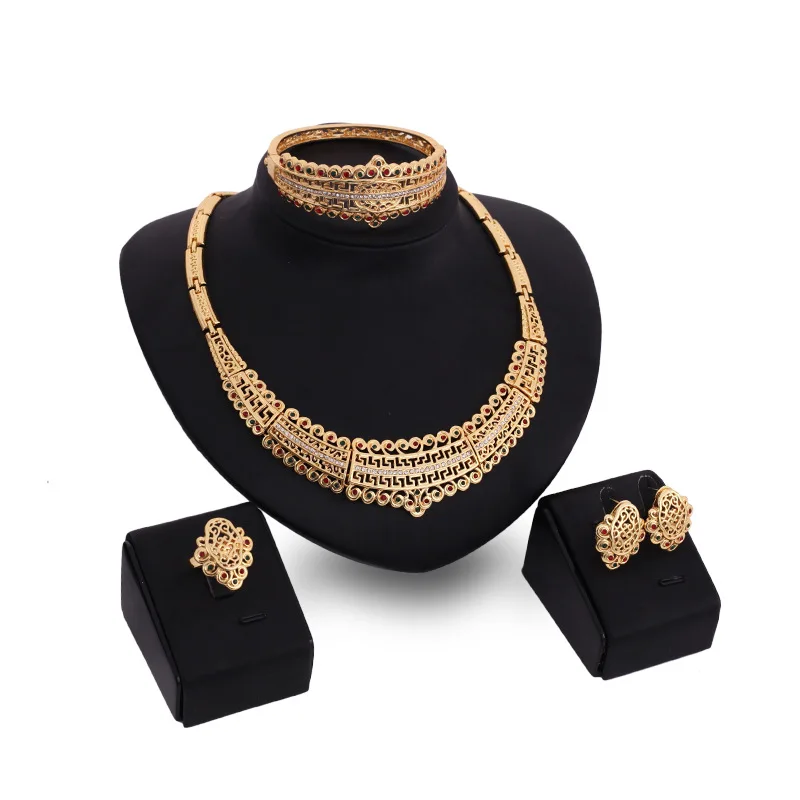 

Xi Shi AliExpress Hot Sales New Style Alloy Four-piece Set Earrings Necklace Bracelets Ring Europe And America Party Jewelry Set