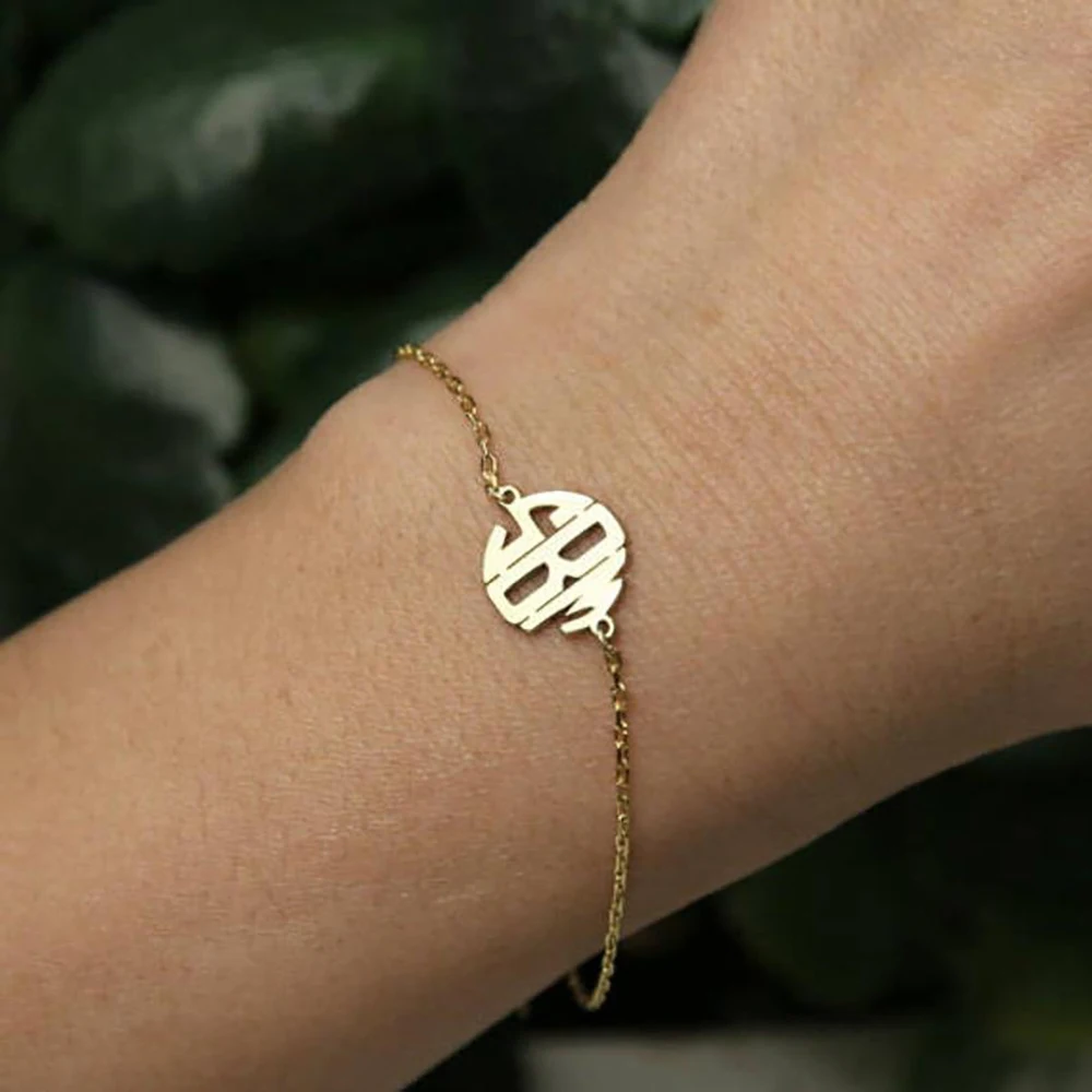 

FYW Custom Stain Steel Monogram Bracelet-Bridesmaid Gift Gold Bracelet Gold Personalized Jewellry Letter Bracelet A-Z
