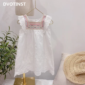 

Dvotinst Baby Girl Clothes Summer Outfits Short Sleeves Embroidery Cute Dress Costume Infant Tollder Clothes Clothing Korean Ins