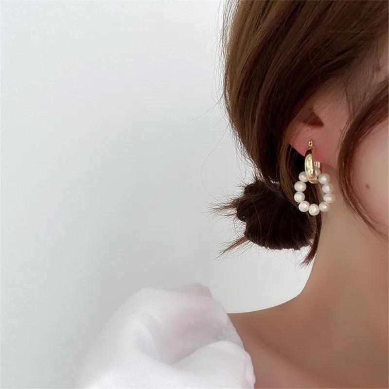 Baroque Pearl Gold Color Hoop Earrings For Women Thick Circel Round Hoops Pearl Beads Ear Rings Korean 2020 Jewelry - Image 3