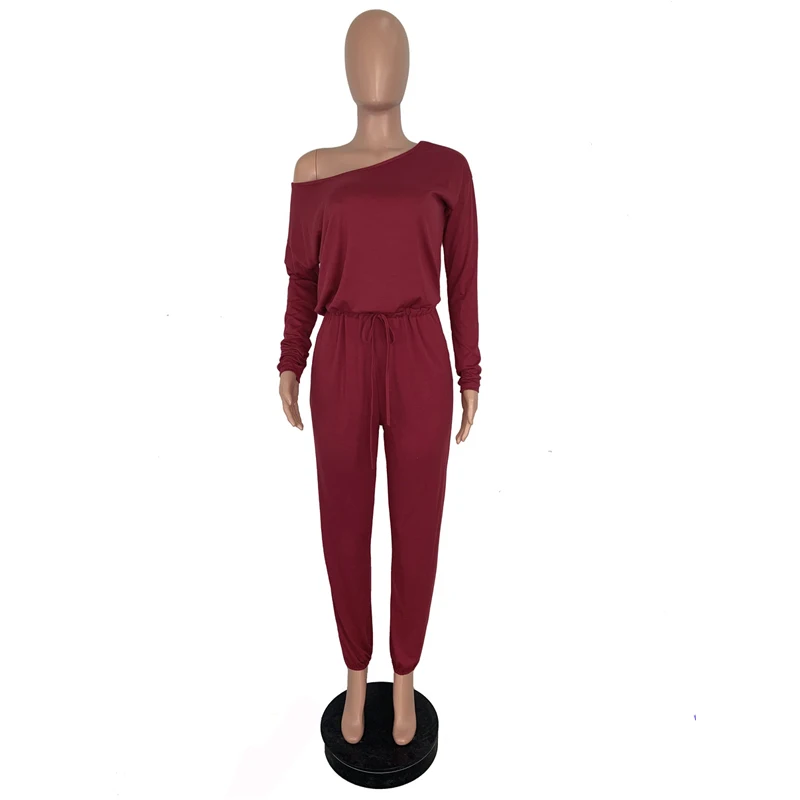 Wine Red Неоновый высококачественный темперамент женский комбинезон элегантный повседневный с длинным рукавом женский летний комбинезон уличная повязка женский боди - Цвет: Wine Red