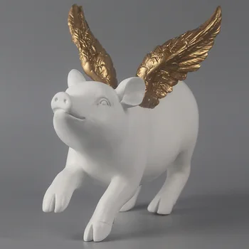 

Angel wings Flying Pig Statue Wine Cabinet Modern Living Room Decoration Fashion Lovely Resin Model Gift Y1018