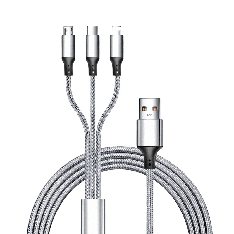 3 в 1 USB C Micro USB 8 Pin кабель для iPhone XS Max XR мобильный телефон Micro usb type C кабель для зарядки и передачи данных 3A шнур для быстрой зарядки - Цвет: Silver