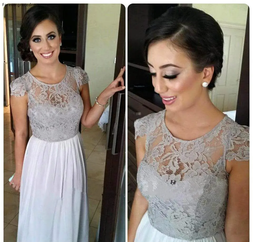 New Cap Sleeves Lace Long Bridesmaid Dresses 2017 Silver Maxi Fashion Evening Gowns Wedding Party Dress BO8375  84