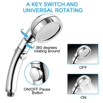 

Practice Handheld Shower Head High Pressure Chrome 3 Spary Setting With ON/OFF Pause Switch Water Saving Adjustable Luxury Spa