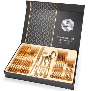 

24pcs Tableware Dinnerware Set Home Kitchen Easy Clean Party Fork Spoon Portable Luxury Gift Box Stainless Steel Teaspoon