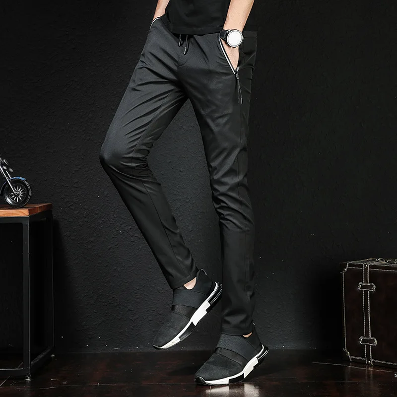 Мужские брюки весна и осень корейский стиль Slim Fit тренд красивый Молодежный обтягивающие брюки мужские повседневные эластичные быстросохнущие спортивные