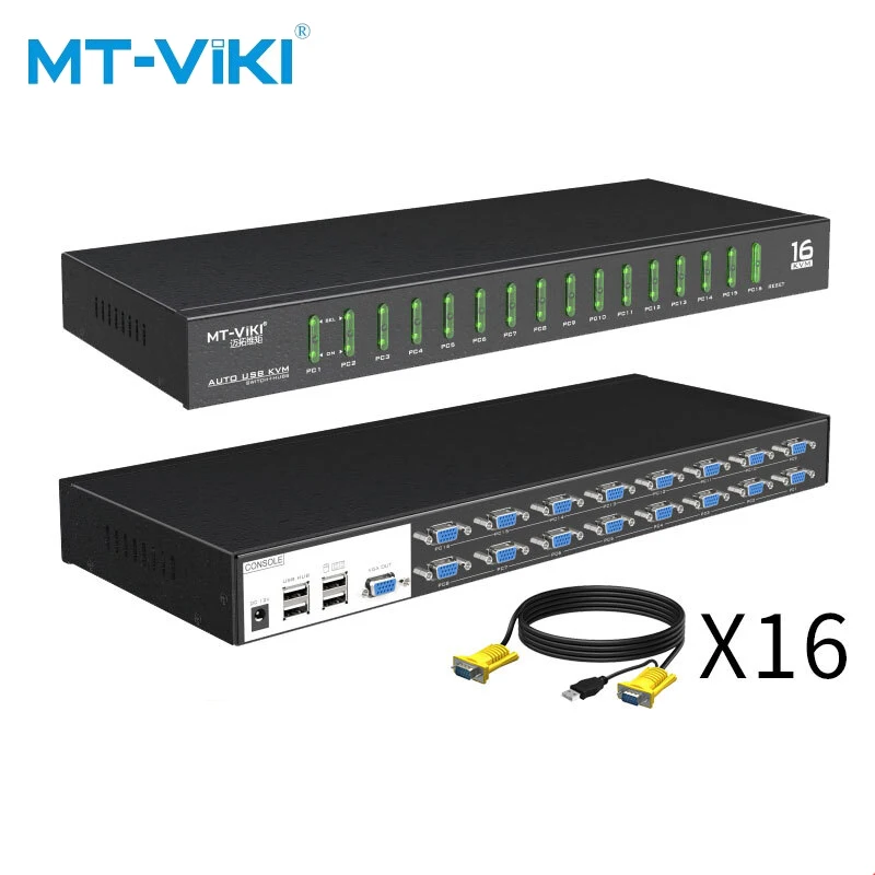 

MT-VIKI VGA KVM switch 16 in 1 out industrial-grade multi-computer Mouse and keyboard VGA switch with wire control MT-1601VK
