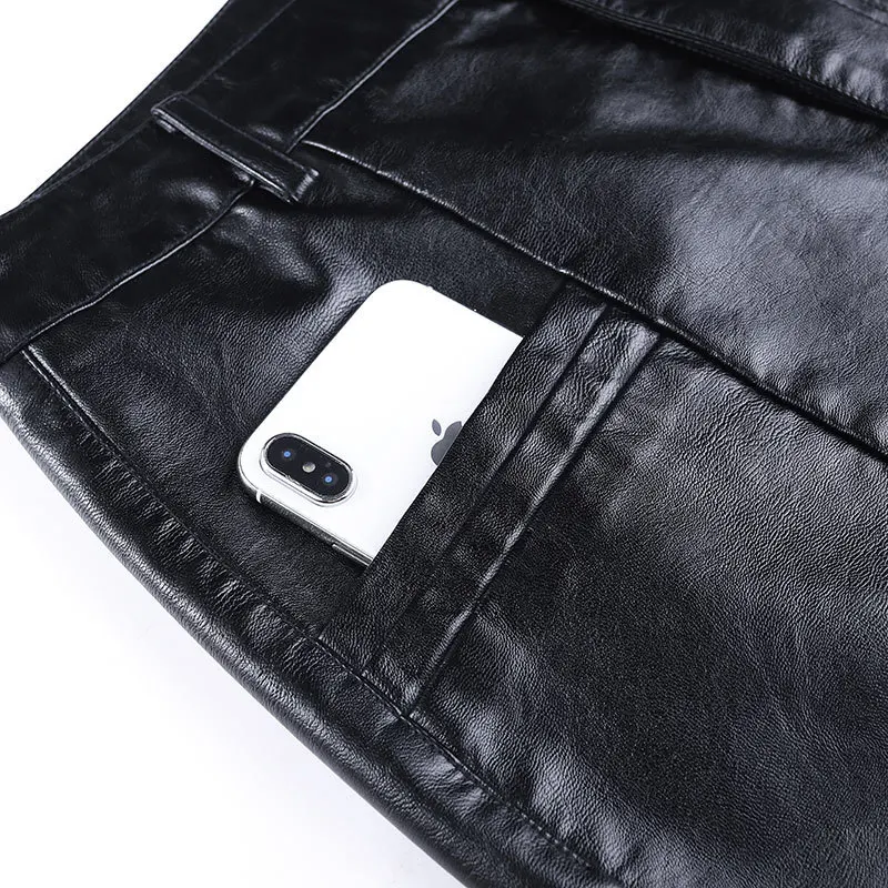 PU Leather Shorts Women 2020 New Korean Style Autumn Winter High Waist All-match BF Wide Leg Five-Point Casual Shorts Slim Fit