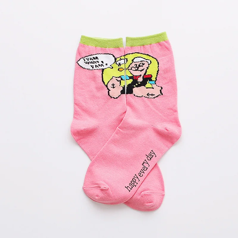 Хлопковые носки Popeye The Sailor, носки с аниме, теплые женские Забавные милые носки Kawaii Art Happy, дышащие носки, модная повседневная Уличная одежда - Цвет: 4