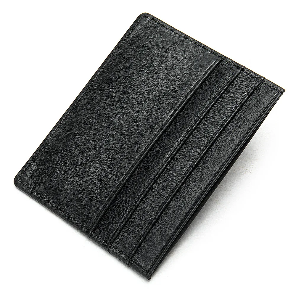Мужской кошелек из натуральной кожи, бизнес-держатель для карт, для пластиковых карт, повседневные Мини мужские кошельки, ультра тонкие короткие портмоне - Цвет: Черный