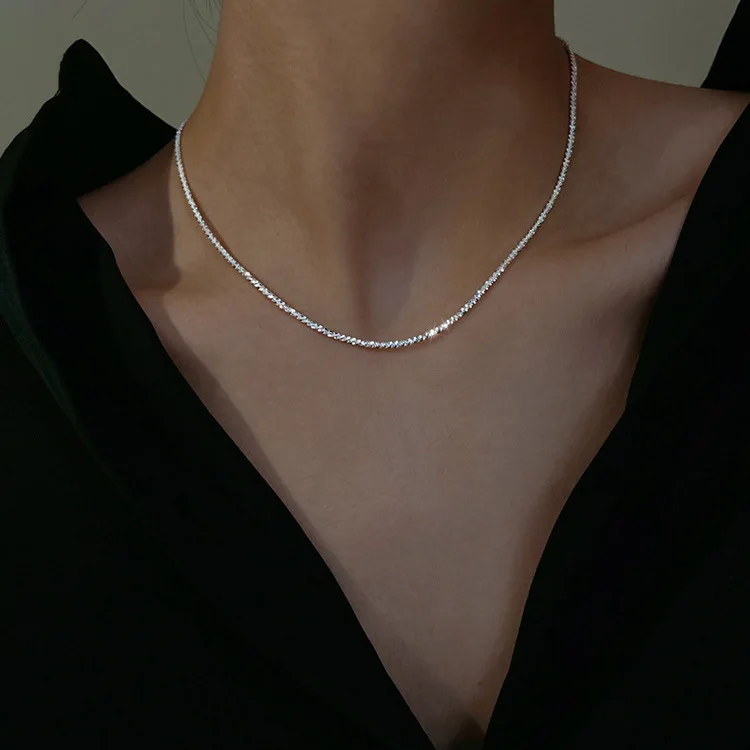 2021 Popular Silver Colour Sparkling Chain Necklace Collar for