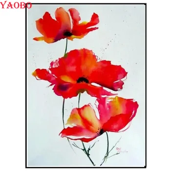 

full drills square round DIY diamond mosaic watercolor poppy flower painting rhinestone embroidery cross stitch diamond art