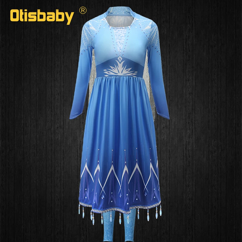 Dress and Leggings A Костюмы Снежной Королевы для девочек на год, платье принцессы Эльзы, леггинсы, комплект одежды, нарядное платье Снегурочки - Цвет: Dress and Leggings A