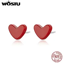 WOSTU, изысканные серьги-гвоздики в форме сердца, 925 пробы, серебряное, тонкое сердце, крошечные серьги для женщин, девушек, влюбленных, ювелирное изделие CQE595