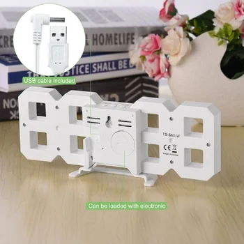 

Digital 3D LED Wall/Desk Clock Snooze ClocK Big Digits 24&12-Hour Display USB LED Time Display Night Mode Digital Alarm Clock