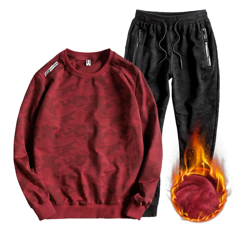 

Winter Thick Fleece Men Sport Suit Zipper Pocket Sweatshirt+sweatpant Warm Casual Jogger Running Outfit Set Sport Suit Tracksuit