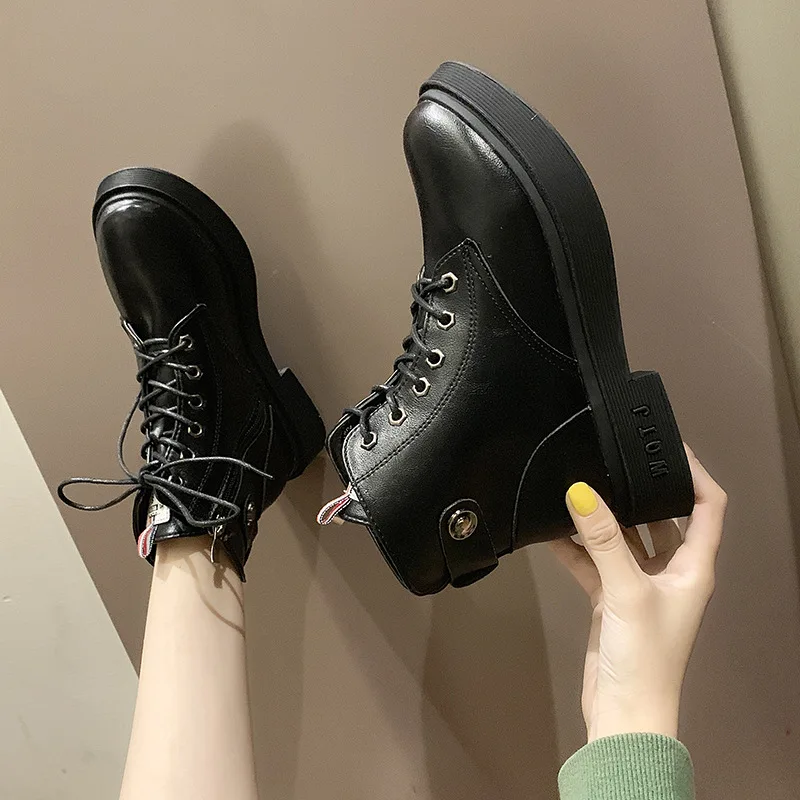 

Martin Boots Women's British-Style 2019 New Style Autumn And Winter Boots Versatile Students Hight-top Trendy Shoes Thin Black S