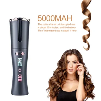 

Automatic Hair Curler USB Rechargeable LCD Display Curling Waver w/Timing Curling Iron Air Rotating Portable Curl Waves Sticks