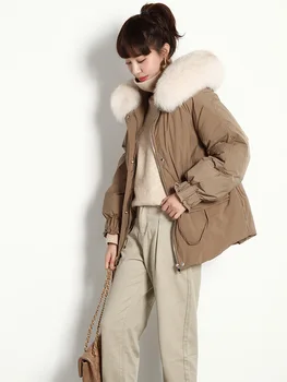 

Women 2020 Winter New Causal Down Jackets Natural Fox Fur Collar Hooded Coat Parkas Female Thick Warm Jacket Snow Outwear B117