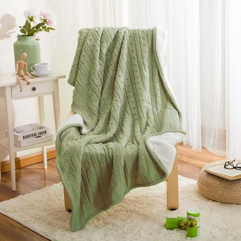 

1pc Europe Style Soft Yarn Knitted Blanket Solid Color Portable Reversible Sofa Bed Plane Imitated Wool Blanket