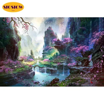 

5D DIY Diamond Embroidery Landscape Picture Of Rhinestone Diamond Painting Full Square Scenery Tree With Lakes Round Drill Decor