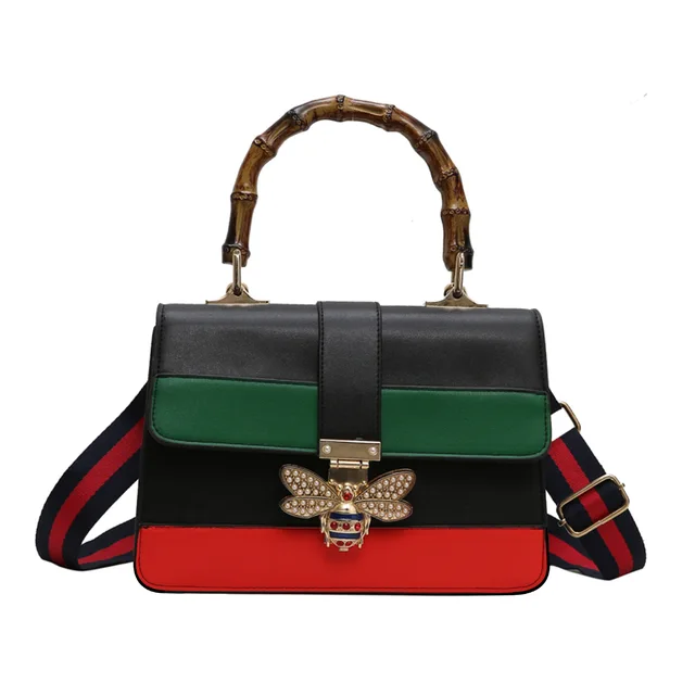 Crossbody Bags for Women 2021 Wide Shoulder Strap Female Handbag New Style Bamboo Bag Fashion Ladies Bag Bee Bag Messenger Bag black