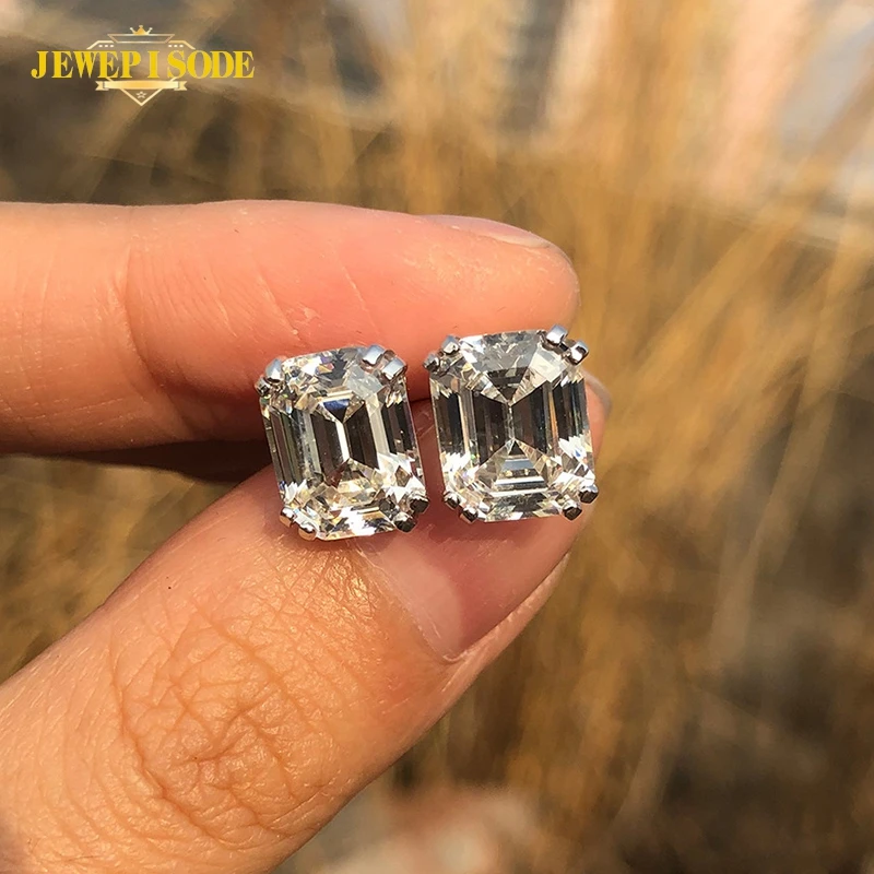

Jewepisode 100% 925 Sterling Silver Asscher Cut Simulate Moissanite Women's Earrings Engagement Fine Jewelry Stud Earrings Gift