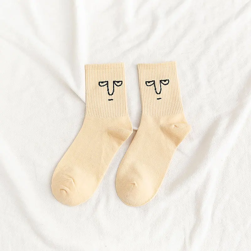 beige Женские забавные Носки с рисунком из мультфильма; однотонные повседневные женские носки до лодыжки; стильные дышащие носки; уличная одежда - Цвет: beige