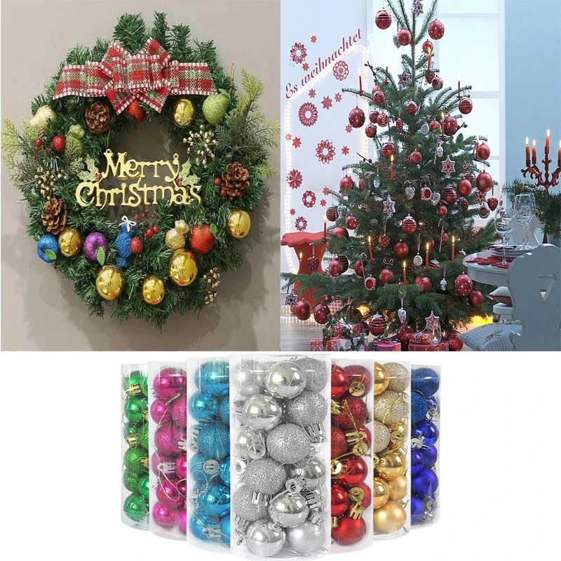 24Pcs/box Christmas Plating Ball Glitter Christmas Tree Ornaments Hanging Baubles For DIY Xmas Party Home Wedding Decor Gift