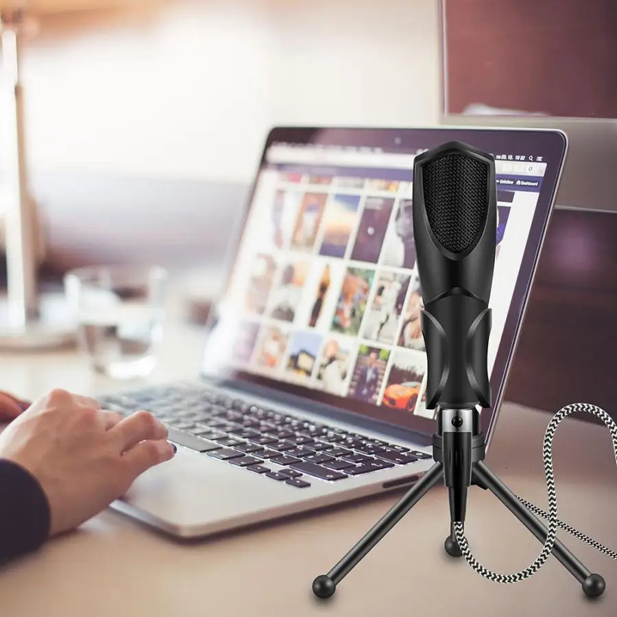 Высокочувствительный USB микрофон конденсаторный микрофон Plug-and-Play с подставкой для штатива для рабочего стола Lap