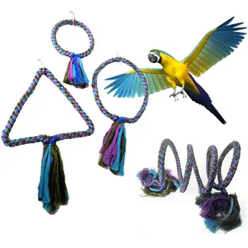 

5 Pcs Bird Swing Hanging Parrot Spiral Rope Toys with Bells Chewing String Perch Cage Decoration for Small Birds Cockatiels