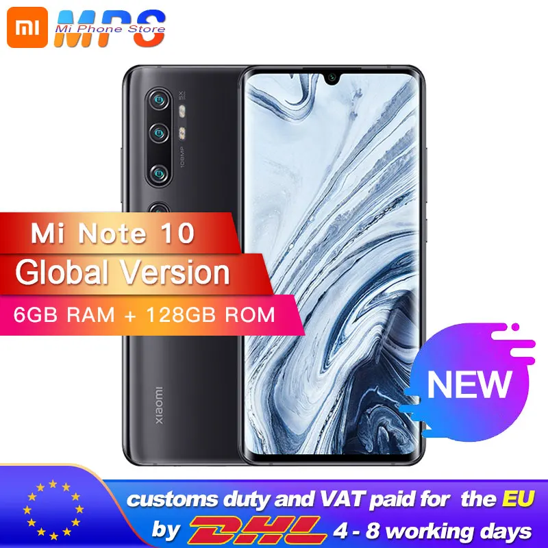 Глобальная версия смартфона Xiaomi Note 10 6 ГБ 128 108 МП аккумулятор 5260 мАч 10x оптический