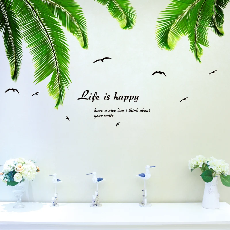 [Shijuekongjian] Пальмовые Листья наклейки на стену виниловые DIY листья кокосового дерева настенные наклейки для гостиной кухни украшения