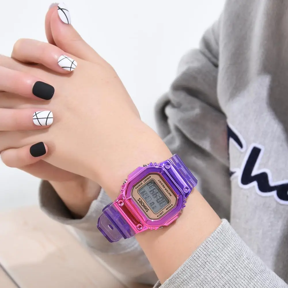 Shhors Fashion Gradient Watch Women Rectangle Dial Led Digital Watches Waterproof Sport Multifunction electronic Watches Ladies 4