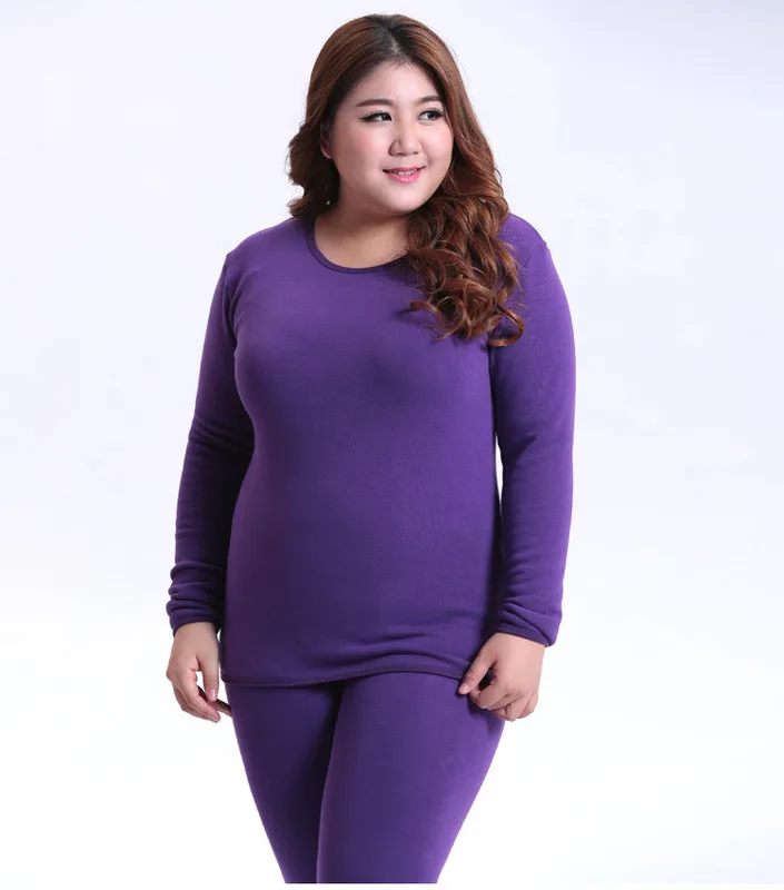 SeeBest 6XL женское термобелье набор костюм зимний размера Плюс флисовые кальсоны для мам плоская внутренняя одежда Большая одежда черного цвета - Цвет: Фиолетовый