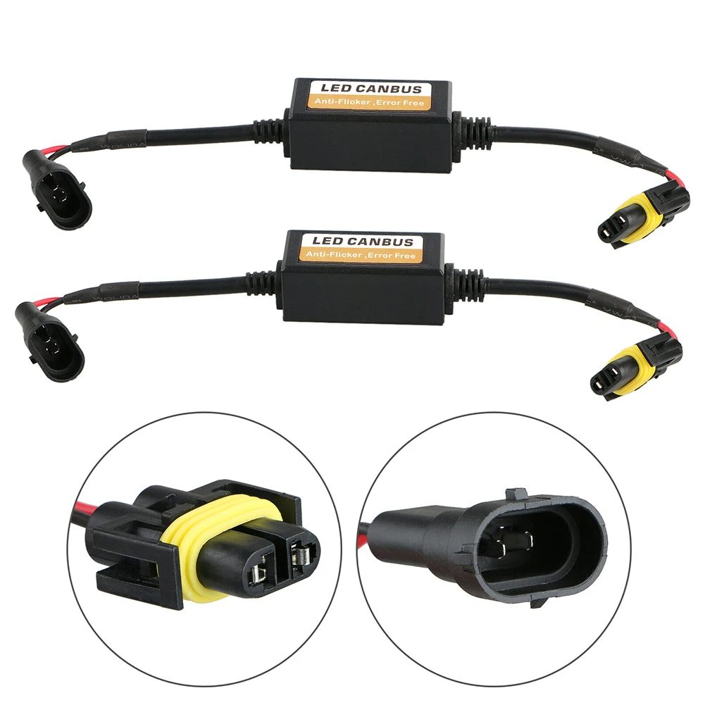 2pcs H8/H11 LED Headlight Decoder Adapter Canbus Anti-Flicker Harness Bulbs Resistor Decoder Warning Error Canceller