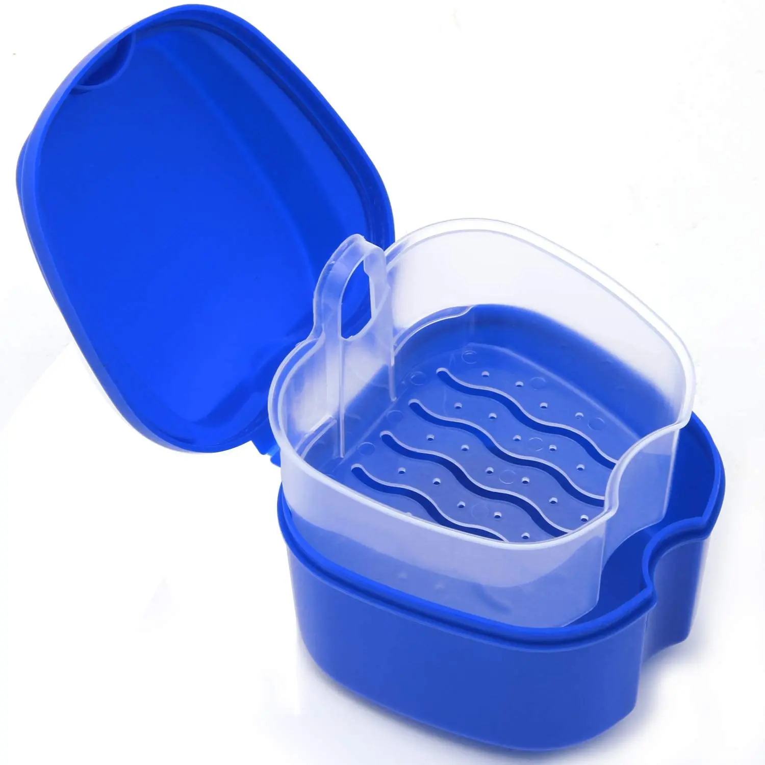 

Denture Case, Denture Cup with Strainer, Denture Bath Box False Teeth Storage Box with Basket Net Container Holder for Travel