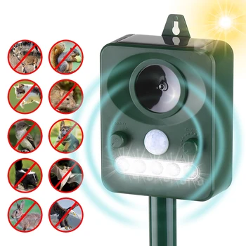 

Solar Ultrasonic Pest Repeller Outdoor Animal Repeller with Ultrasonic Sound Motion Sensor and Flashing Light