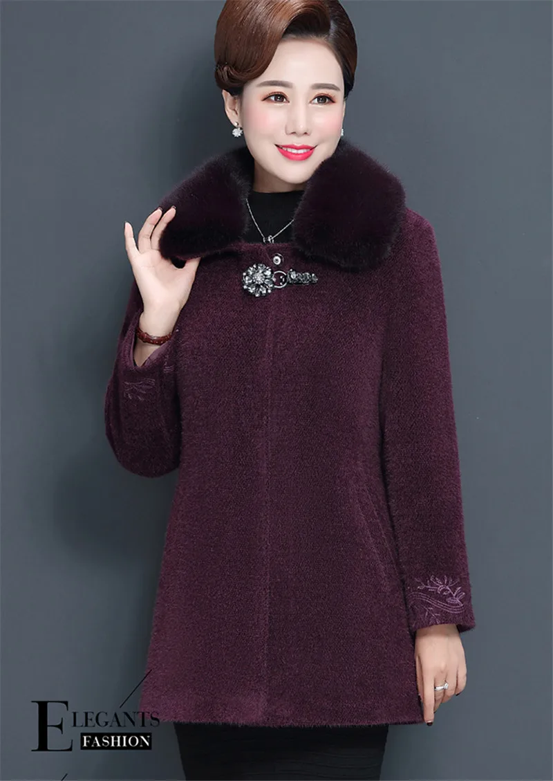 Women Winter Soft Thick Artificial Mink Woolen Coat Female Elegant Sheep Sheared Coat Middle-aged Women Winter Jacket W1344